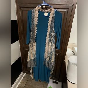 Zadieb’s teal blue  layering dress and oragomi vest bundle!
